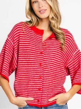 ZOCO Red Striped Button-Front Women's Sweater cardigan! New! M